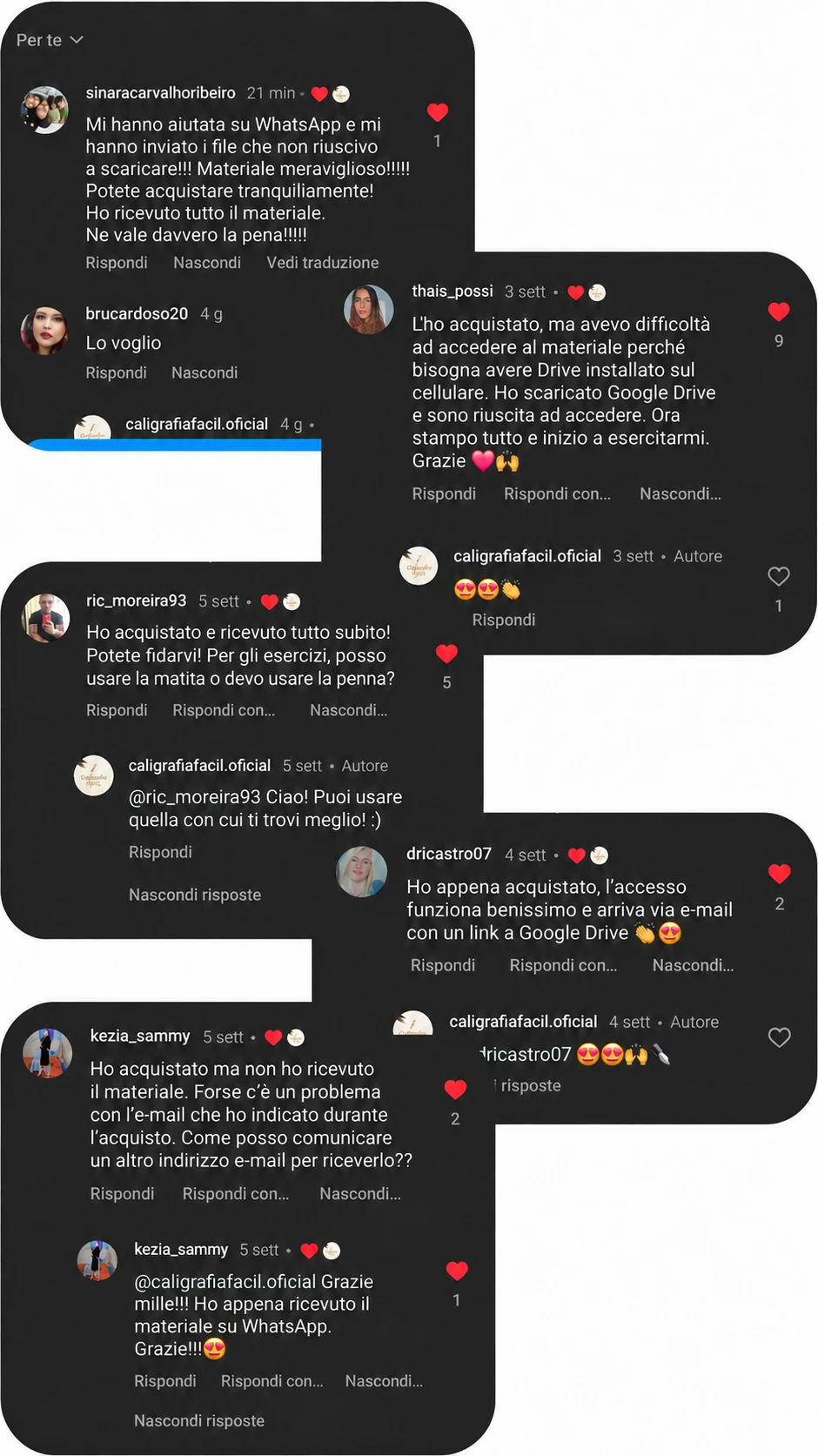 Commenti reali degli iscritti